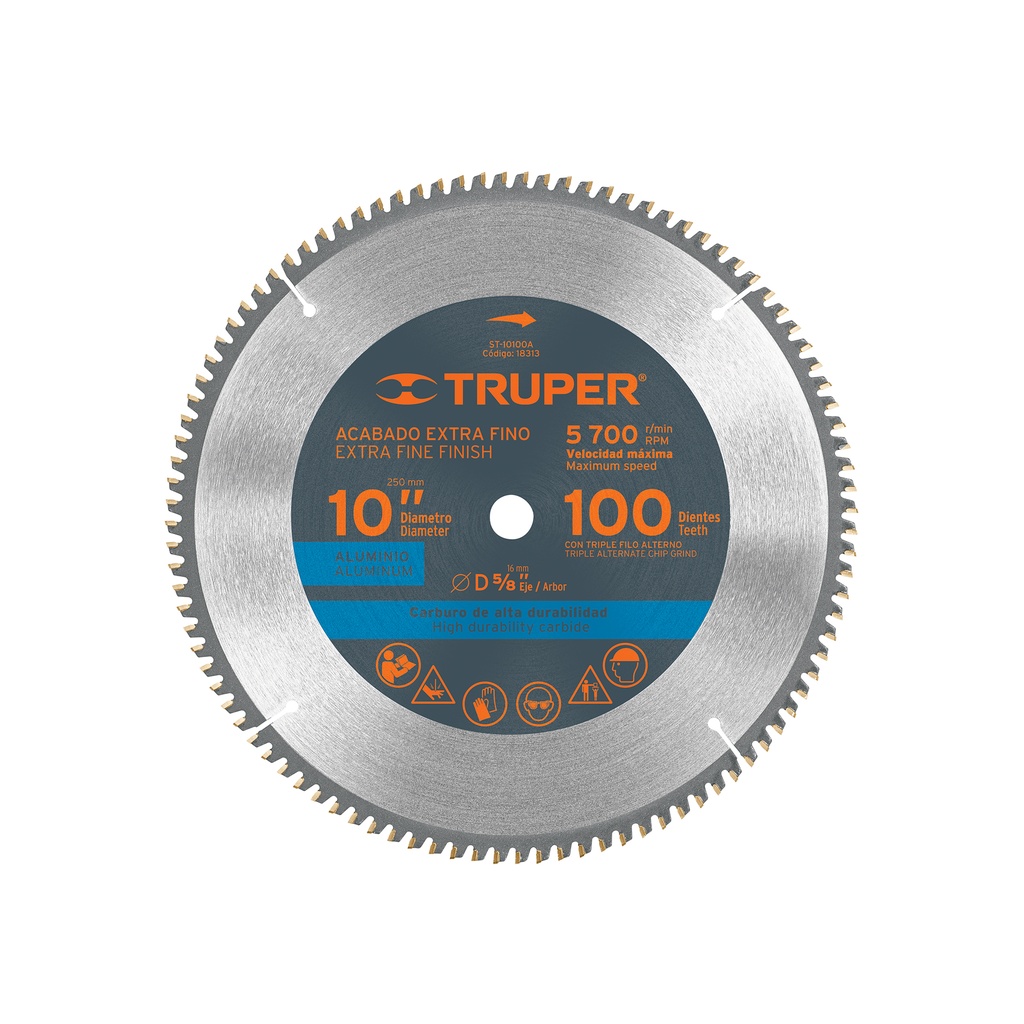 Disco sierra p/aluminio 10', 100 dientes, centro 5/8'