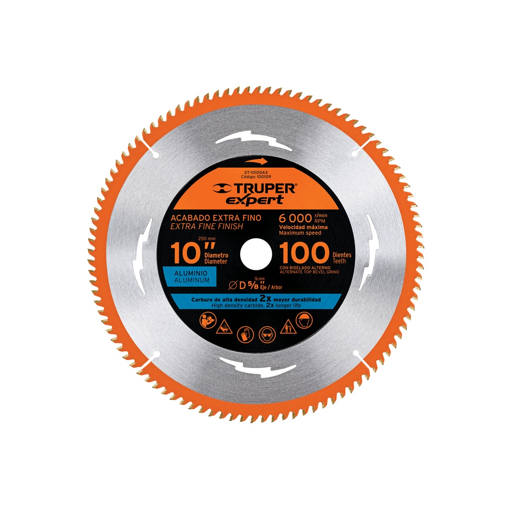 Disco sierra p/aluminio 10', 100d, centro 5/8',Expert