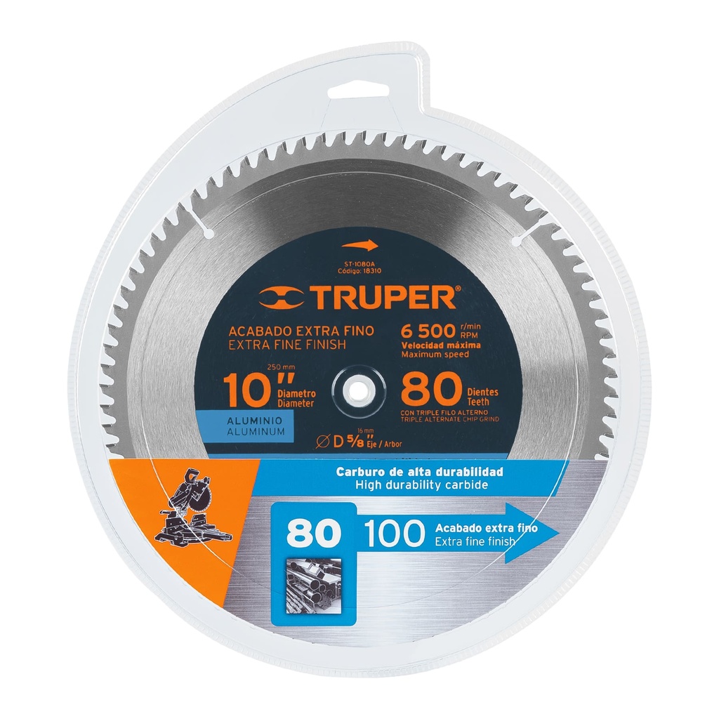 Disco sierra p/aluminio 10', 80 dientes, centro 5/8'