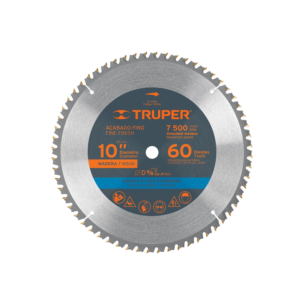 Disco sierra p/madera 10', 60 dientes, centro 5/8'
