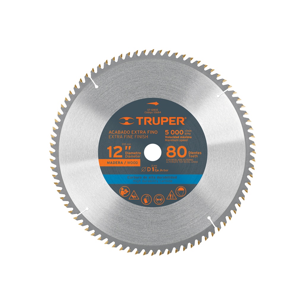 Disco sierra p/madera 12', 80 dientes, centro 1'