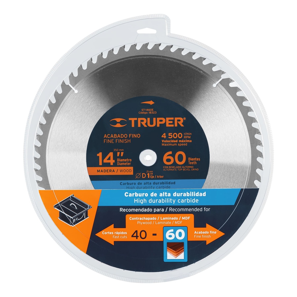 Disco sierra p/madera 14', 60 dientes, centro 1'