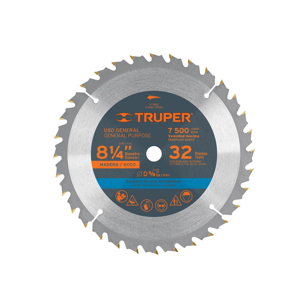 Disco sierra p/madera 8-1/4', 32 dientes, centro 5/8'