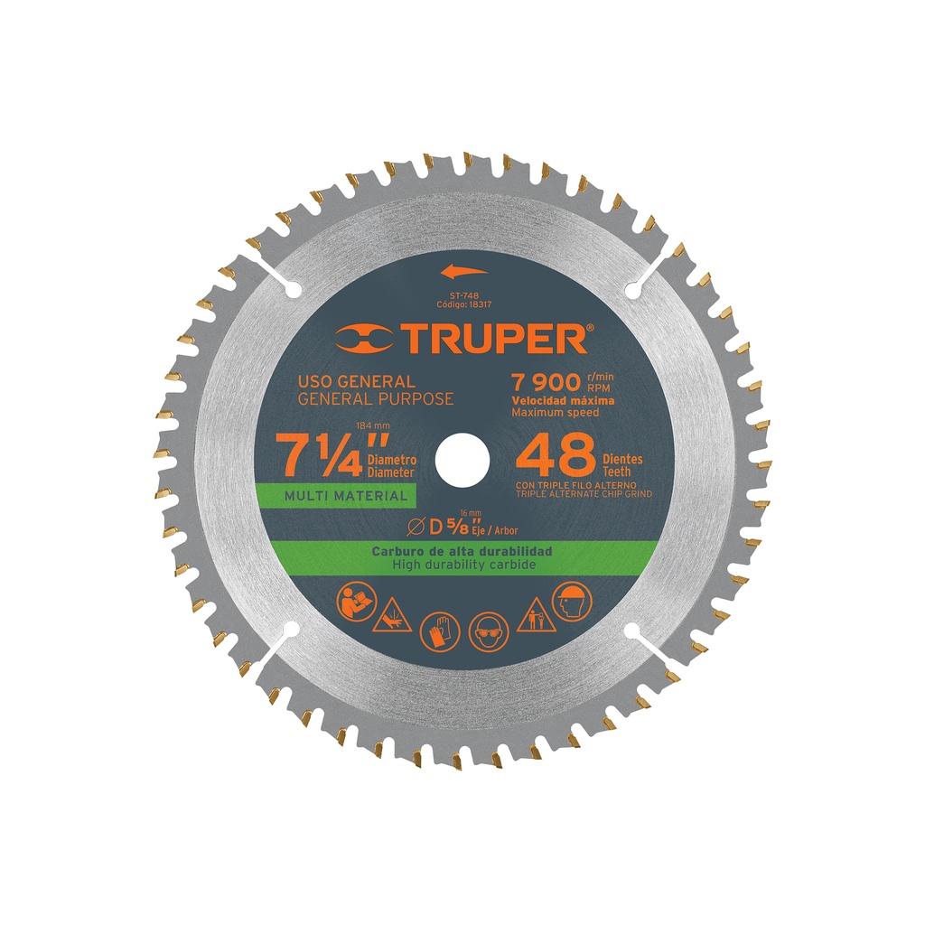 Disco sierra p/pl·stico 7-1/4',†48†dientes,†centro†5/8'