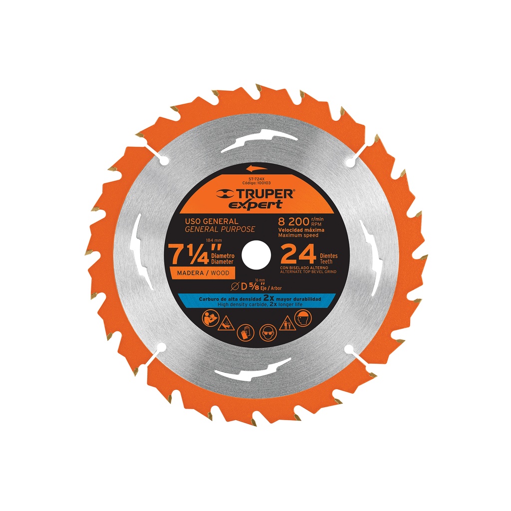 Disco sierra†p/madera 7-1/4',†24d, centro 5/8',Expert