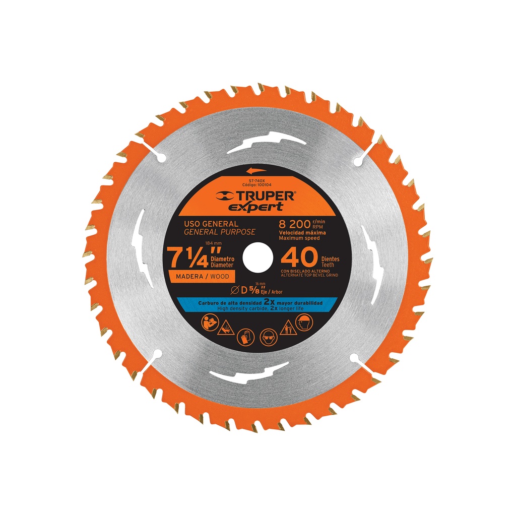 Disco sierra†p/madera 7-1/4',†40d, centro 5/8',Expert
