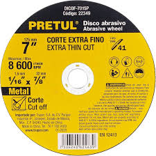 Disco Tipo 41 para corte fino de metal 7', 1.5 mm Pretul