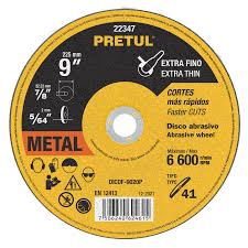 Disco Tipo 41 para corte fino de metal 9', 2 mm Pretul