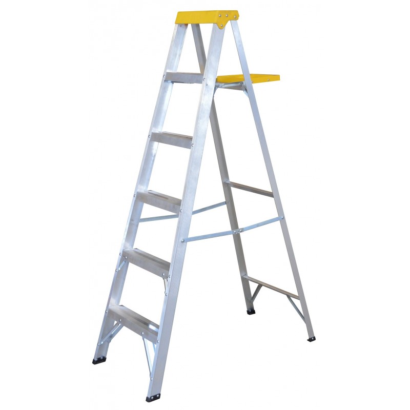 Escalera de aluminio tipo tijera, 5 peldaños, 1.83 m