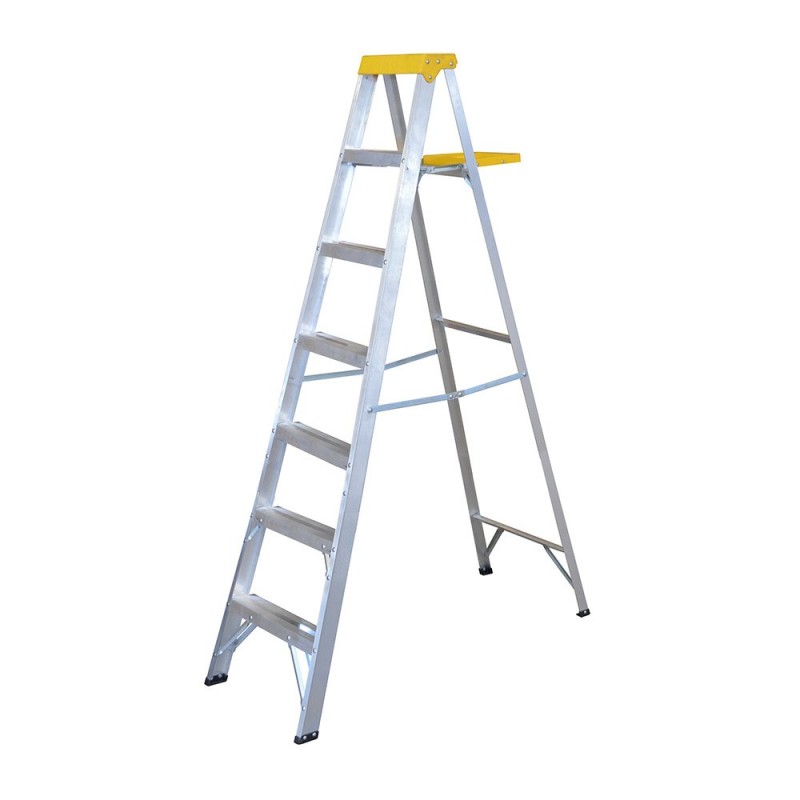 Escalera de aluminio tipo tijera, 6 peldaños, 2.13 m