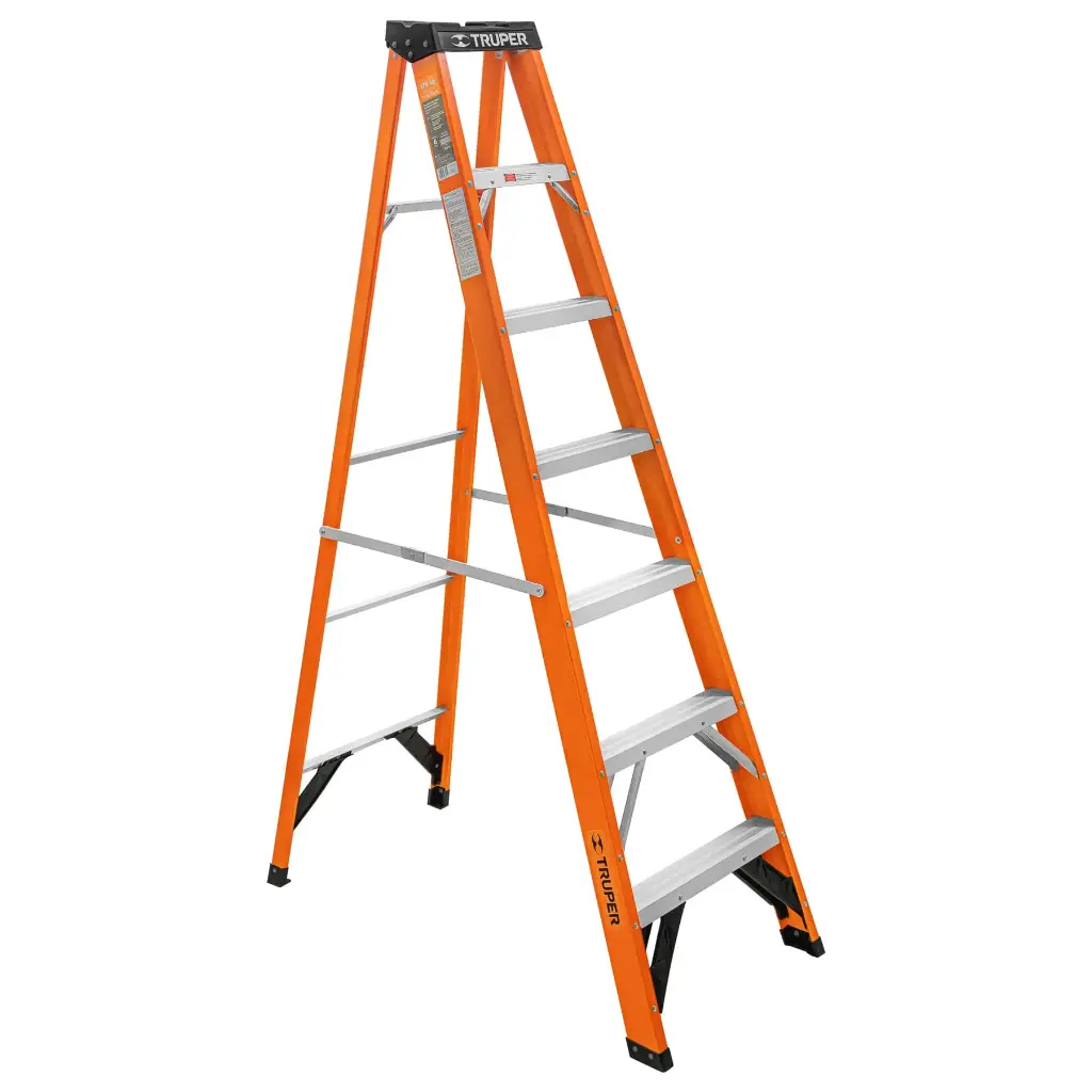 Escalera de tijera, tipo ll, 6 peldaÒos, fibra de vidrio