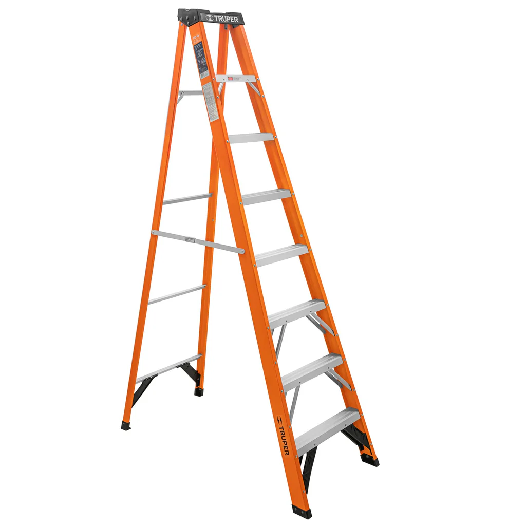 Escalera de tijera, tipo ll, 7 peldaÒos, fibra de vidrio