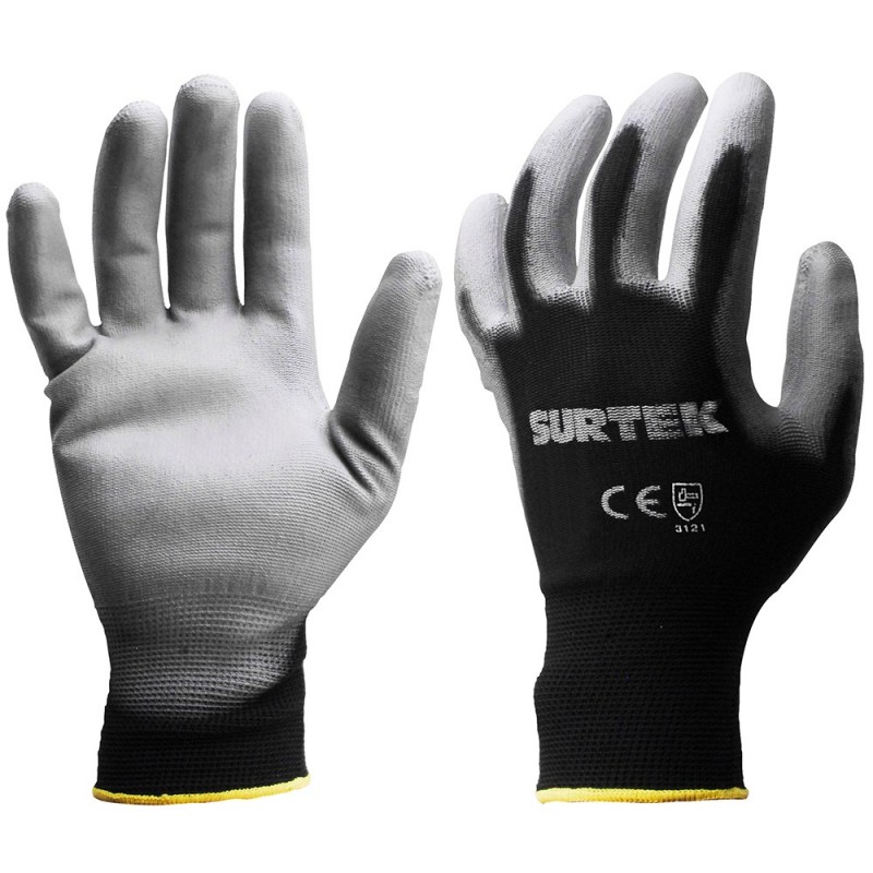 Guantes de nailon con recubrimiento de poliuretano talla mediana