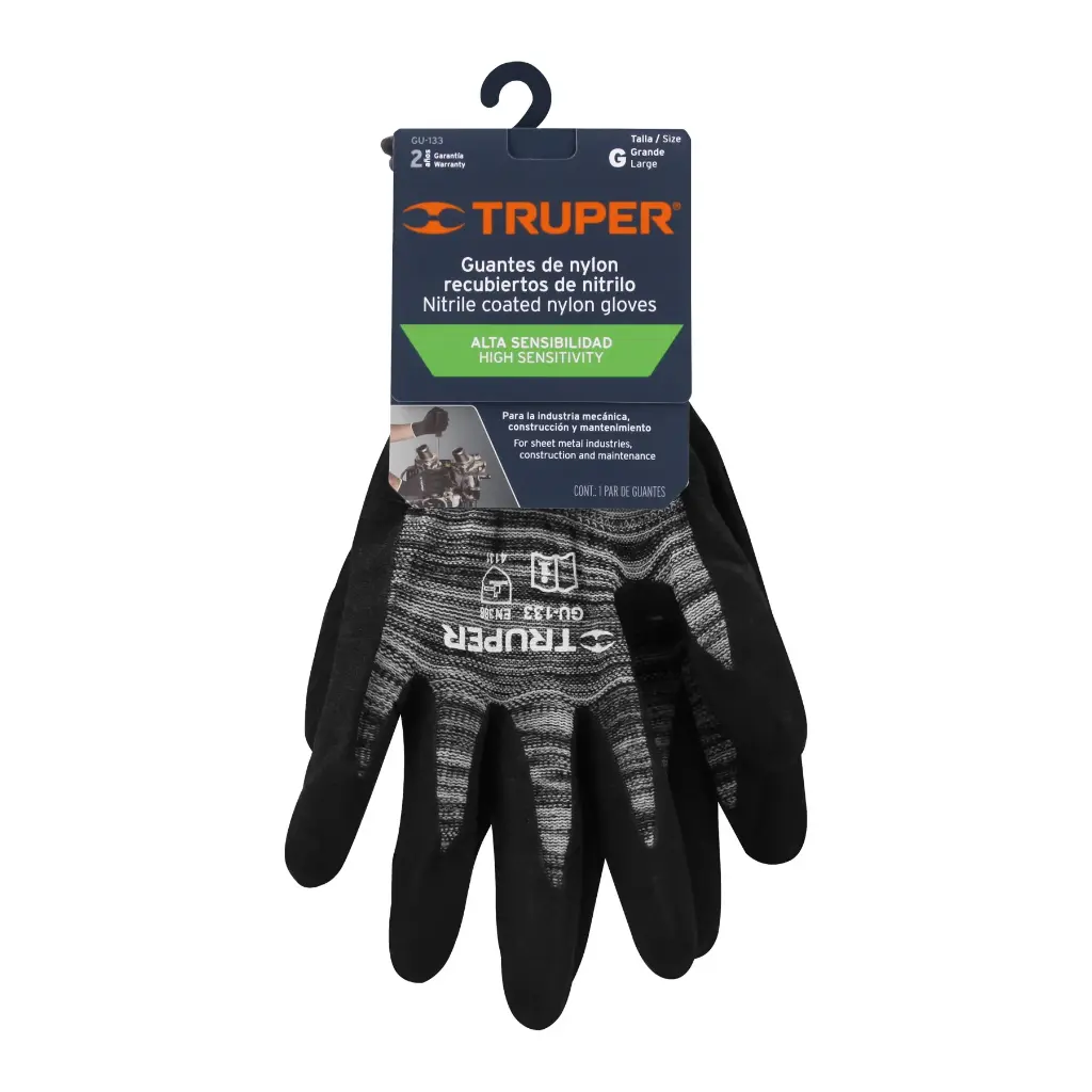 Guantes de nylon recubiertos de nitrilo arenoso, grandes