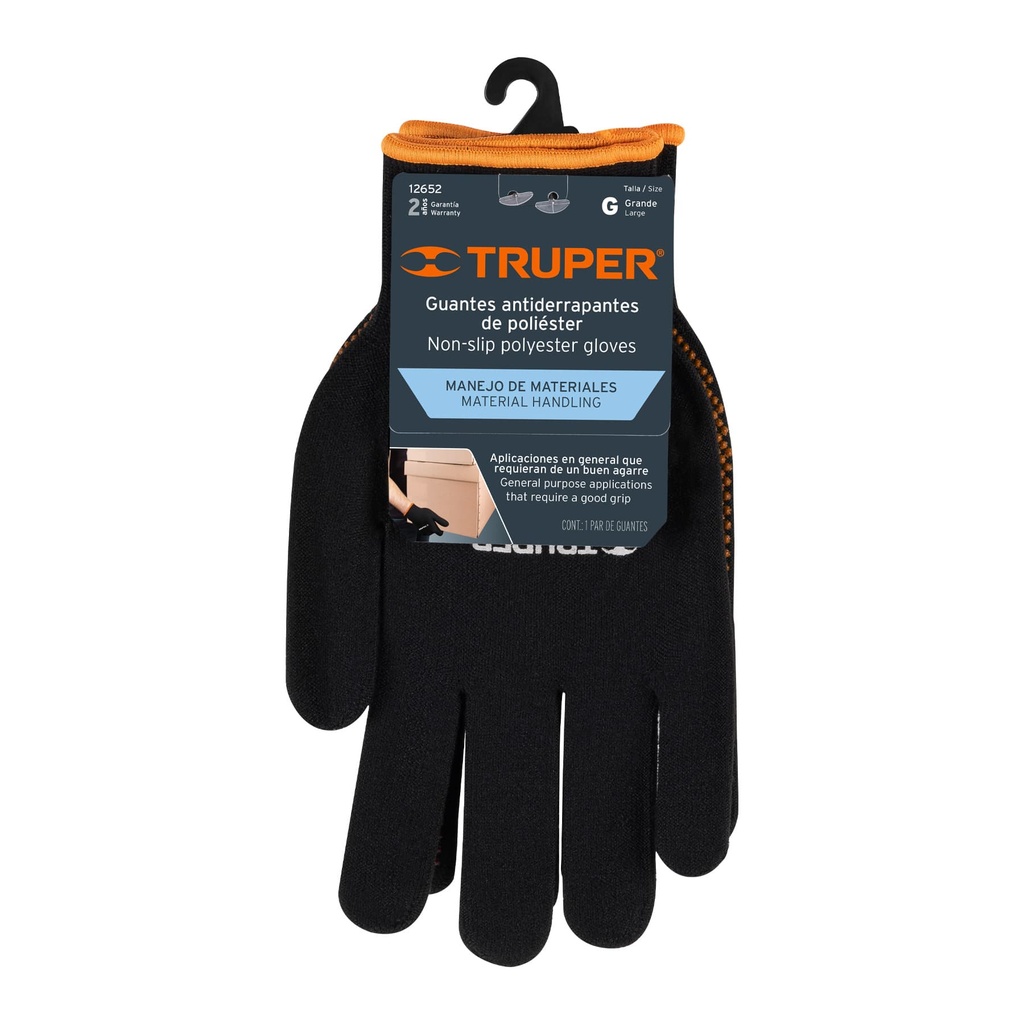 Guantes de poliÈster con puntos de PVC en palma, grandes