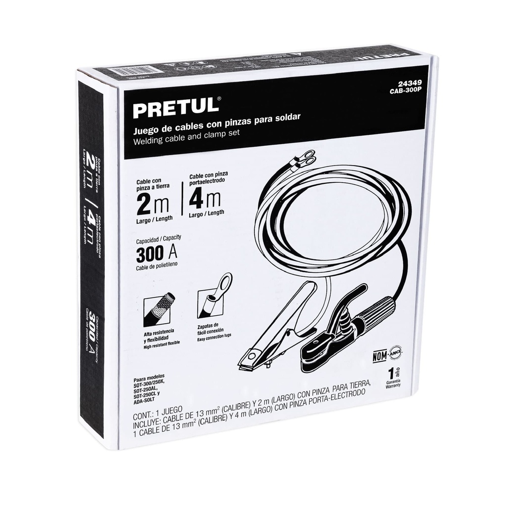 Juego de 2 cables con pinzas de tierra para soldar, Pretul