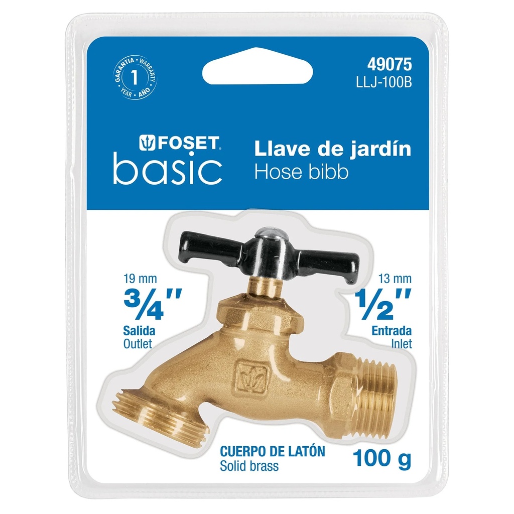 Llave para manguera, latÛn, 100 gr, 1/2',blister,Foset Basic