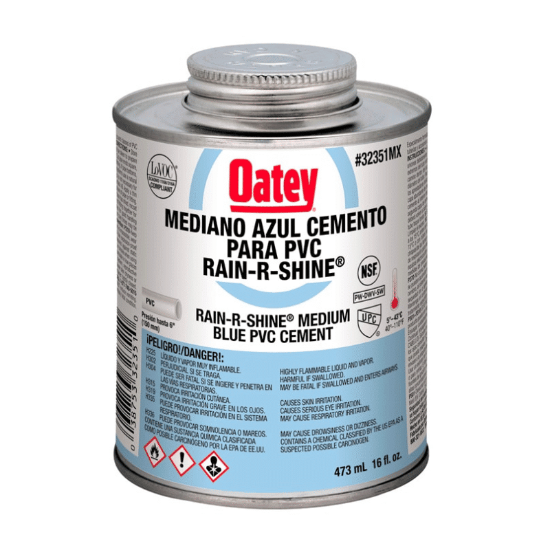 OATEY PEGAMENTO AZUL MEDIANO PARA PVC  RAIN-R-SHINE 16oz, 473ml