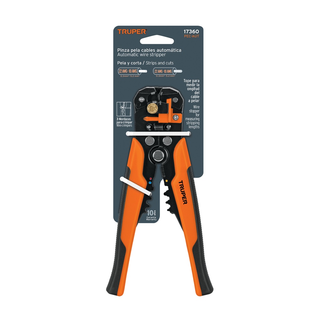 Pinza pelacable 10-22AWG 8-1/4" con poncha terminales y corta tornillos