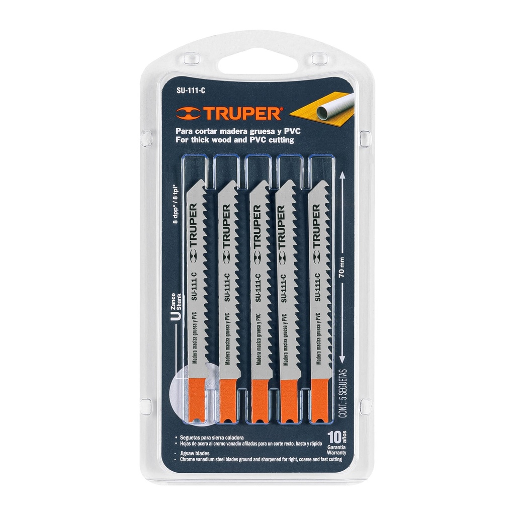 Segueta caladora,cortes rectos madera,zanco t,8dpp,5 pzas