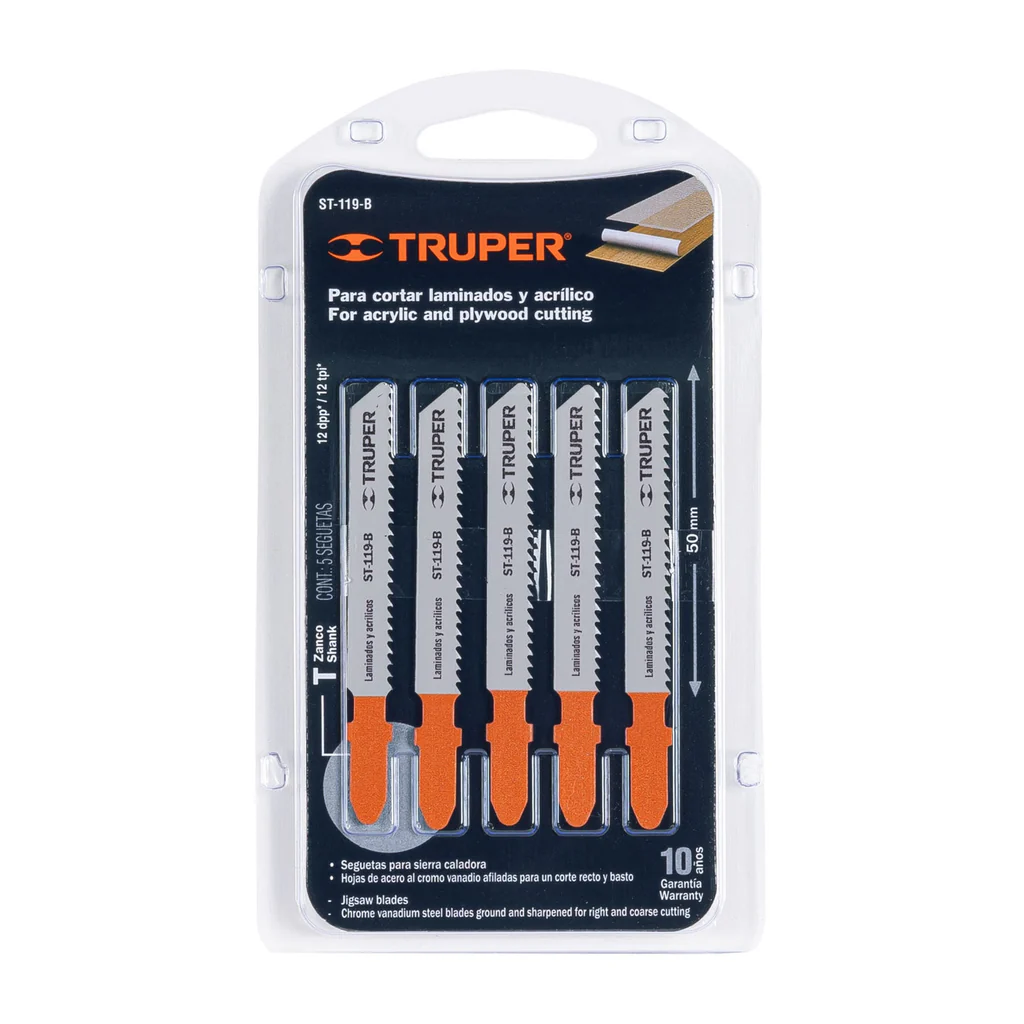Segueta caladora,cortes rectos triplay, zanco t,12dpp,5pzas