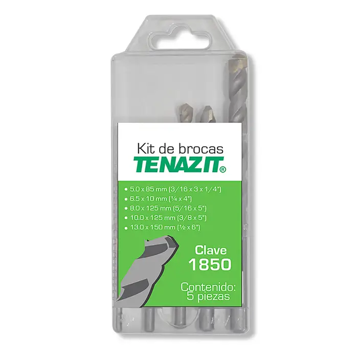 KIT DE BROCAS PARA PERFORACION DE CONCRETO, TABIQUE, TABICON. 5 - 6.5 - 8 - 10 -13 mm  1850  AUSTROMEX 