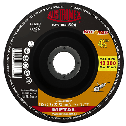 Disco Para Corte De Metal 4.1/2"X1/8"X7/8"Tipo 42
