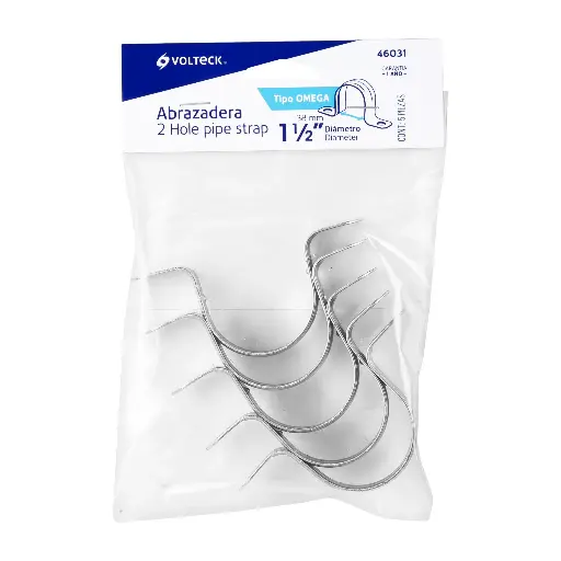 [AO-112] Abrazadera tubo tipo omega 1-1/2', bolsa con 5 pzas, Volteck