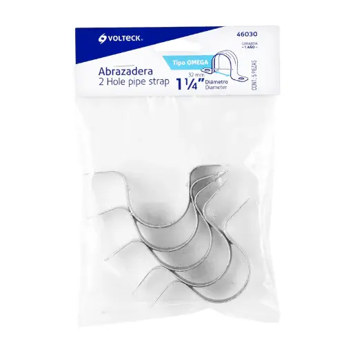 [AO-114] Abrazadera tubo tipo omega 1-1/4', bolsa con 5 pzas, Volteck