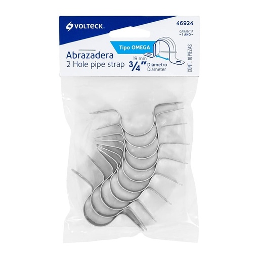[AO-3/4] Abrazadera tubo tipo omega 3/4', bolsa con 10 pzas, Volteck