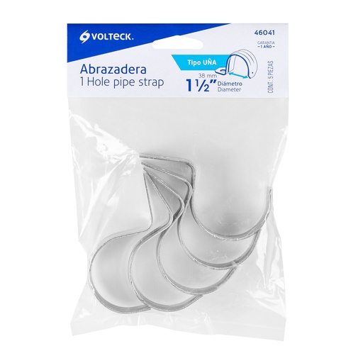 [AU-112] Abrazadera tubo tipo uÒa 1-1/2', bolsa con 5 pzas, Volteck