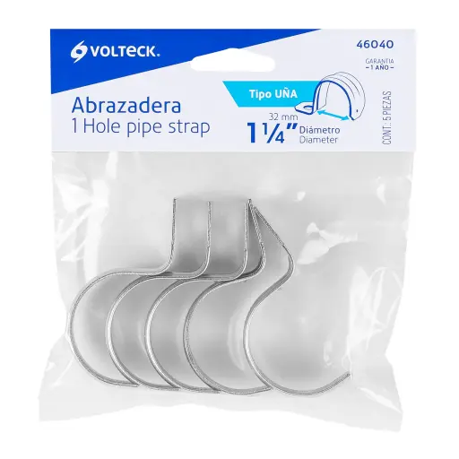 [AU-114] Abrazadera tubo tipo uÒa 1-1/4', bolsa con 5 pzas, Volteck