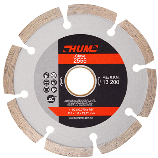 [AUS2555] DISCO DE DIAMANTE SEGMENTADO USO GENERAL 4-1/2"X0.07X7/8"  2555  AUSTROMEX 