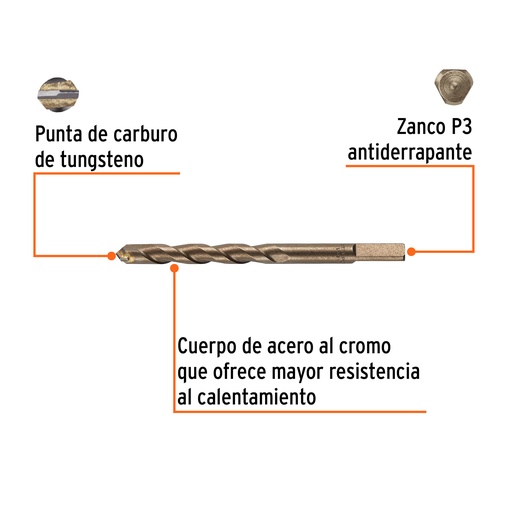 [BCT-1/2X6-B] Broca para concreto, 1/2 x 6' en blister