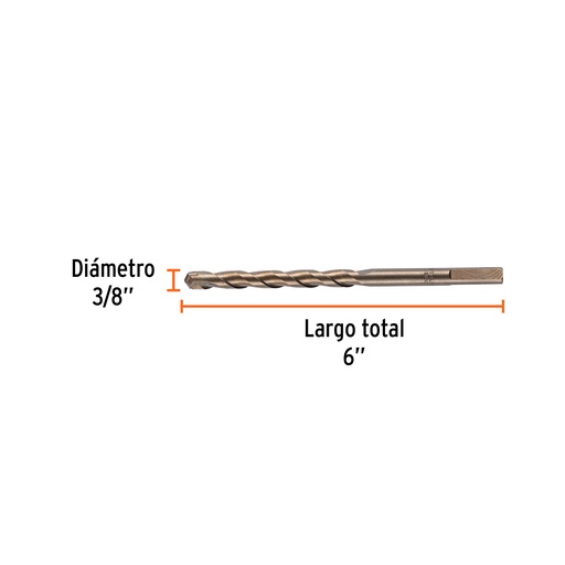 [BCT-3/8X6] Broca para concreto, 3/8 x 6'