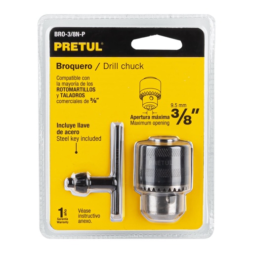[BRO-3/8N-P] Broquero de 3/8' con llave, Pretul 27037
