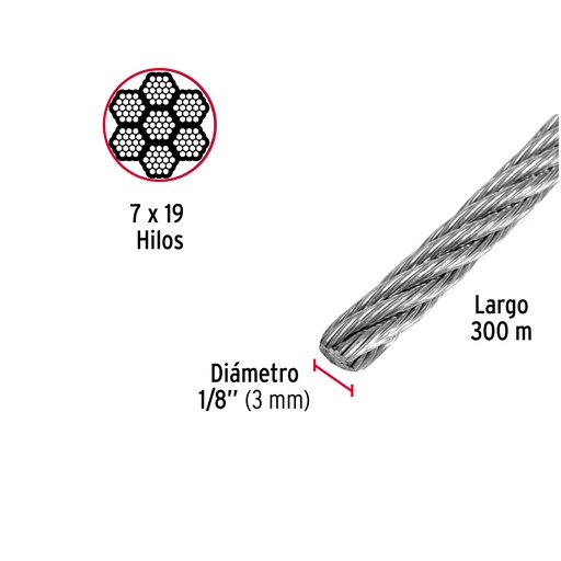 [CAB-1/8F] Cable flexible de acero 1/8', 7X19, 75 m  FIERO  44211