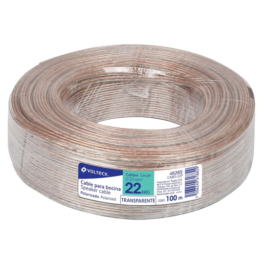 [CABO-22P] Cable para bocina, 22 AWG, polarizado, 100 m   VOLTECK  46265 