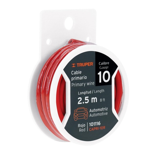 [CAPRI-10R] Cable primario, calibre 10, rollo 2.5 m, rojo                  VOLTECK 101116