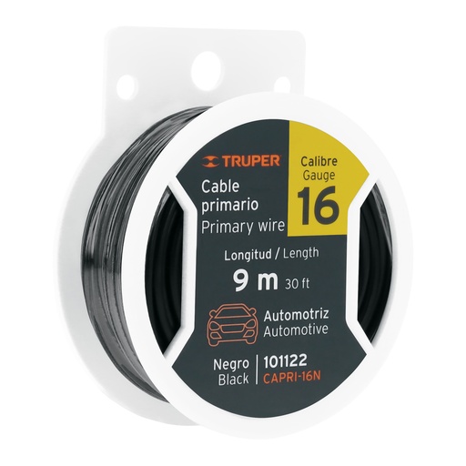 [CAPRI-16N] Cable primario, calibre 16, rollo 9 m, negro  TRUPER  101122