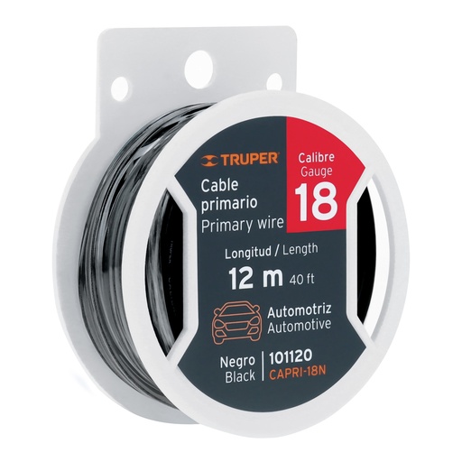 [CAPRI-18N] Cable primario, calibre 18, rollo 12 m, negro  TRUPER  101120 