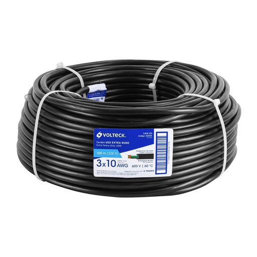 [CAUR-310] Cable uso rudo, 3 conductores, calibre 10, rollo de 100 m.  VOLTECK 40005  