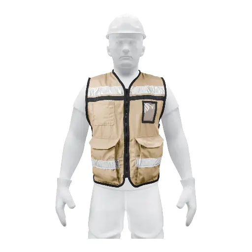 [CHS-900B] Chaleco brigadista con cintas reflejantes, color beige