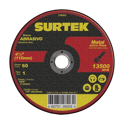 [128203] Disco abrasivo tipo 1 para corte extra fino de acero inoxidable 4-1/2"x1.2mm