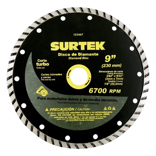 [123467] Disco de diamante corte turbo 9"