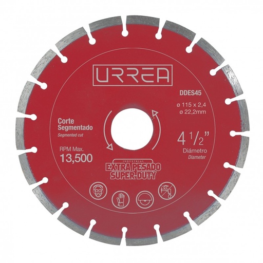[DDES45] Disco de diamante uso extra pesado corte segmentado 4 1/2"