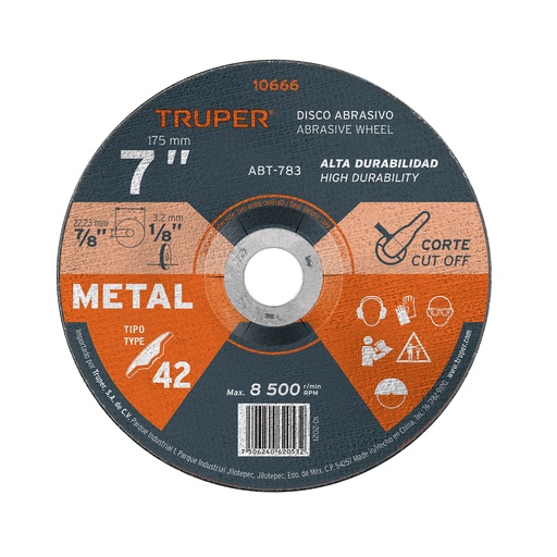 [ABT-783] Disco para corte de metal, tipo 42, di·metro 7'
