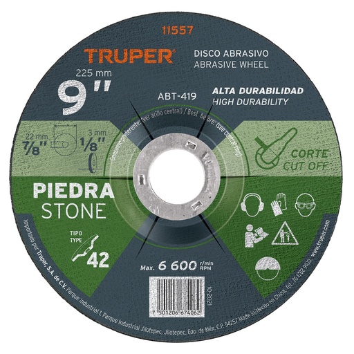 [ABT-419] Disco para corte de piedra, tipo 42, di·metro 9'