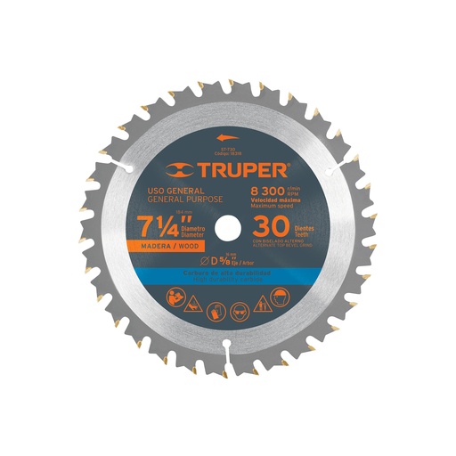 [ST-730] Disco sierra p/madera 7- 1/4', 30 dientes, centro 5/8'