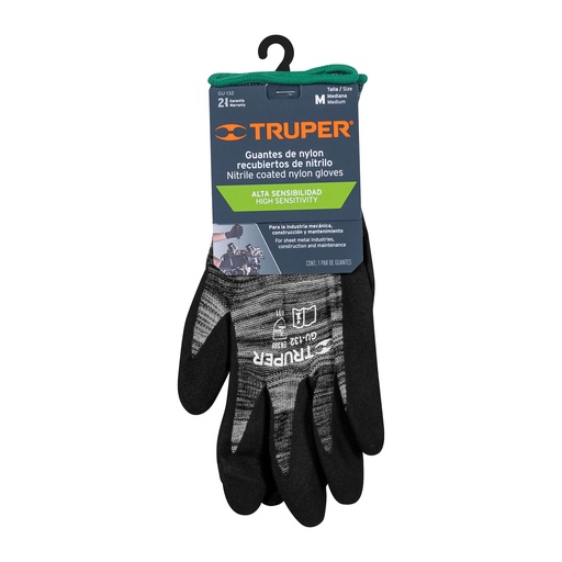 [GU-132] Guantes de nylon recubiertos de nitrilo arenoso, medianos